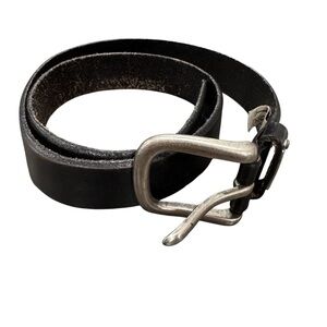 Fossil Black Leather Belt with Silver Buckle